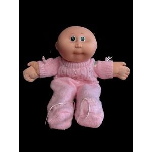 Vintage 1986 Cabbage Patch Kids Preemie Doll Pink Knit Outfit Green Eyes